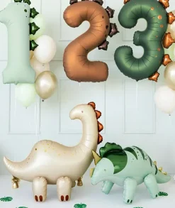 Folienluftballon Dino Brontosaurus stehend beige zum Aufblasen 91x85 cm