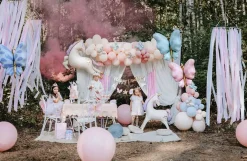 Folienluftballon Einhorn stehend weiß rosa zum Aufblasen 95x86 cm