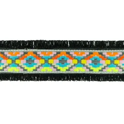 Fransenband Webband Ibiza Ethnoband Meterware schwarz bunt 4,5cm Breite