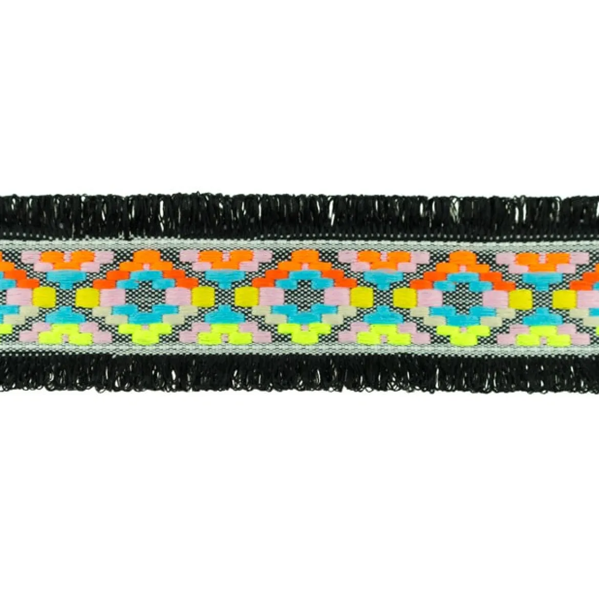 Fransenband Webband Ibiza Ethnoband Meterware schwarz bunt 4,5cm Breite