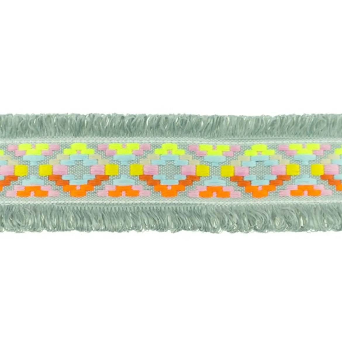 Fransenband Webband Ibiza Ethnoband Meterware grau bunt 4,5cm Breite