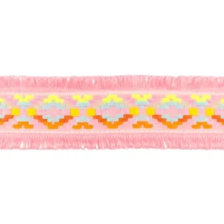 Fransenband Webband Ibiza Ethnoband Meterware rosa bunt 4,5cm Breite