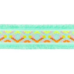 Fransenband Webband Ibiza Ethnoband Meterware mint bunt 4,5cm Breite