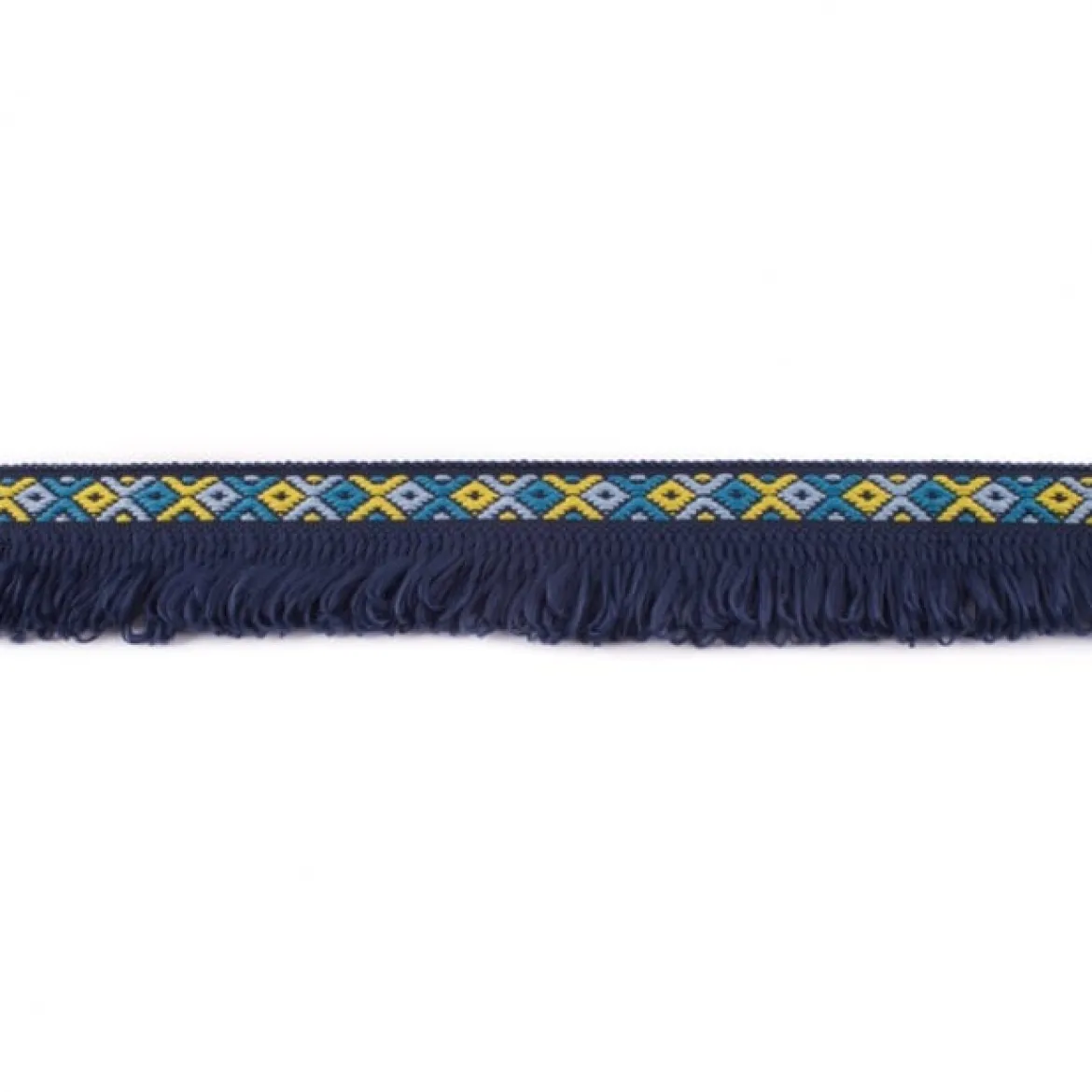 Fransenband Webband Ibiza Ethnoband Rauten Meterware dunkelblau 2,6cm Breite