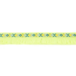 Fransenband Webband Ibiza Ethnoband Rauten Meterware neon-gelb 2,6cm Breite