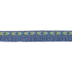 Fransenband Webband Ibiza Ethnoband Rauten Meterware jeansblau 2,6cm Breite