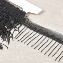 Fransenborte mit feinen Kugelketten schwarz 6cm Breite