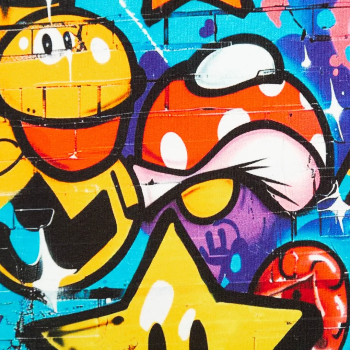 French Terry Digitaldruck Graffiti Street Art Lachgesicht bunt 1,5m Breite