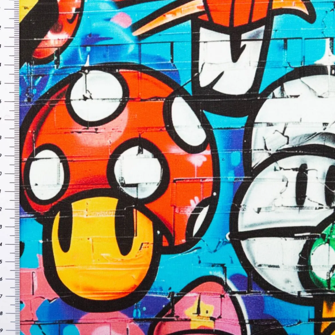 French Terry Digitaldruck Graffiti Street Art Lachgesicht bunt 1,5m Breite