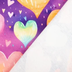 French Terry Digitaldruck Herzen Regenbogen Aquarell bunt lila 1,5m Breite