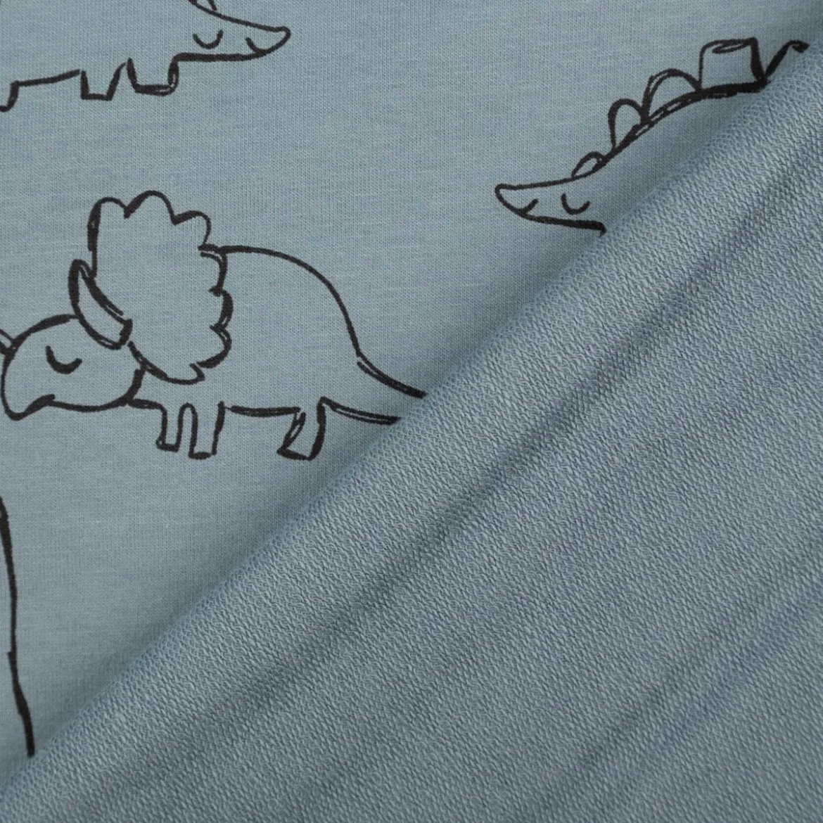 French Terry Dinosaurier blau Sommersweat mit Schlingenstruktur 150cm