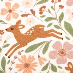 French Terry Krepp Stoff Baumwolle Rehe Blumen wollweiß bunt 155cm