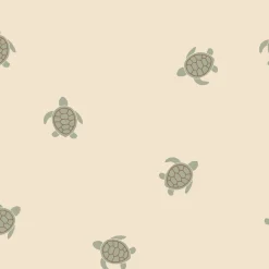 French Terry Krepp Stoff Baumwolle Schildkröten beige grün 155cm