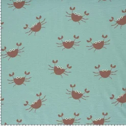 French Terry Krepp Stoff Baumwolle Krebse hellblau rot 155cm