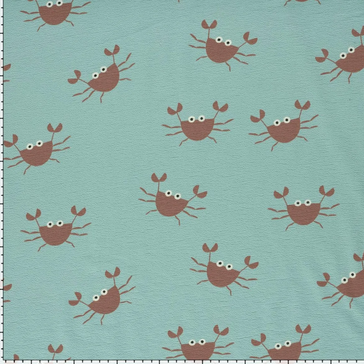 French Terry Krepp Stoff Baumwolle Krebse hellblau rot 155cm
