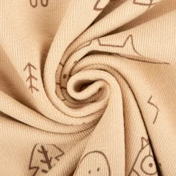 French Terry Krepp Stoff Baumwolle Füchse Wald beige braun 155cm