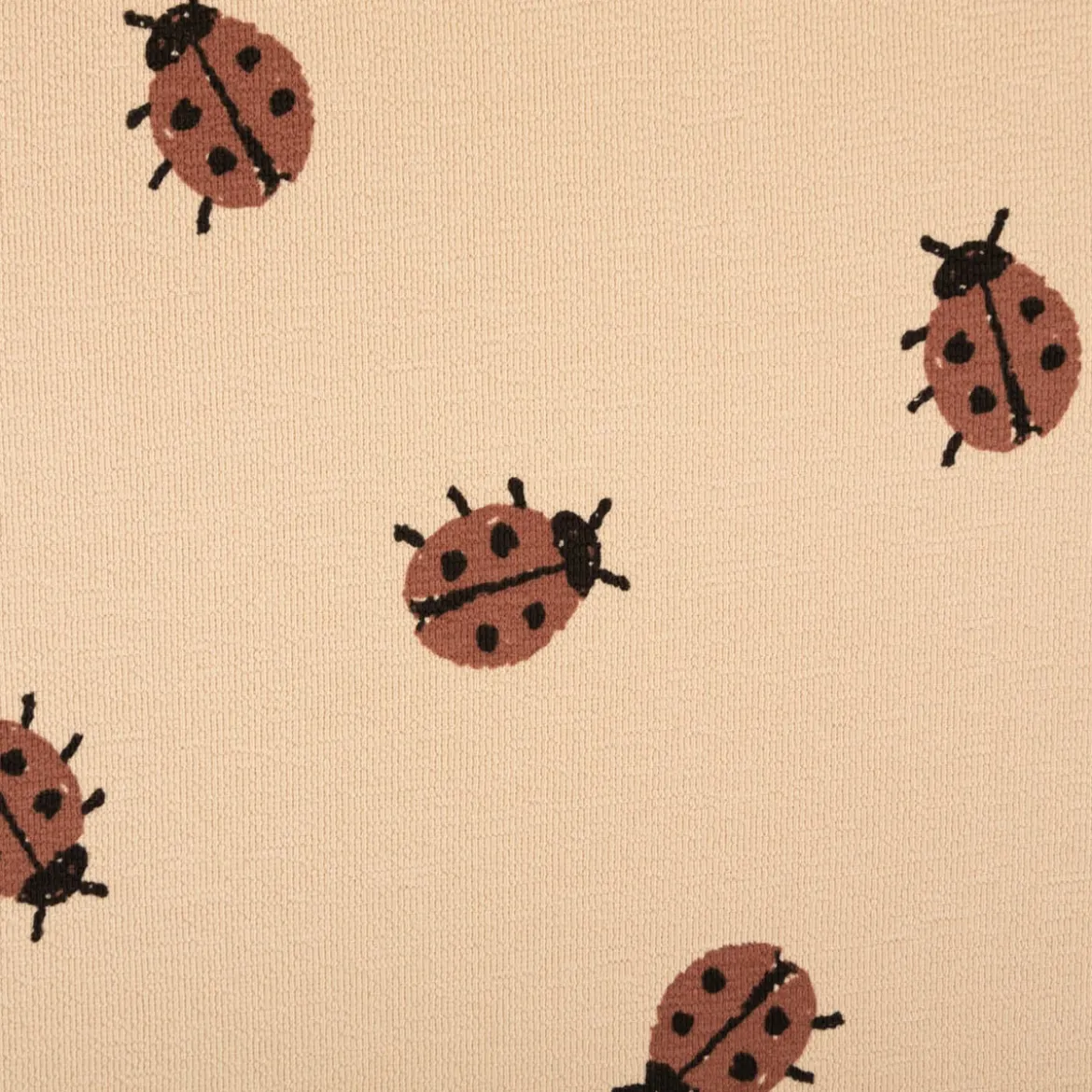 French Terry Krepp Stoff Baumwolle Marienkäfer beige rot 155cm