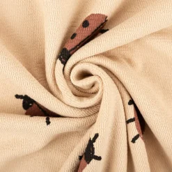 French Terry Krepp Stoff Baumwolle Marienkäfer beige rot 155cm