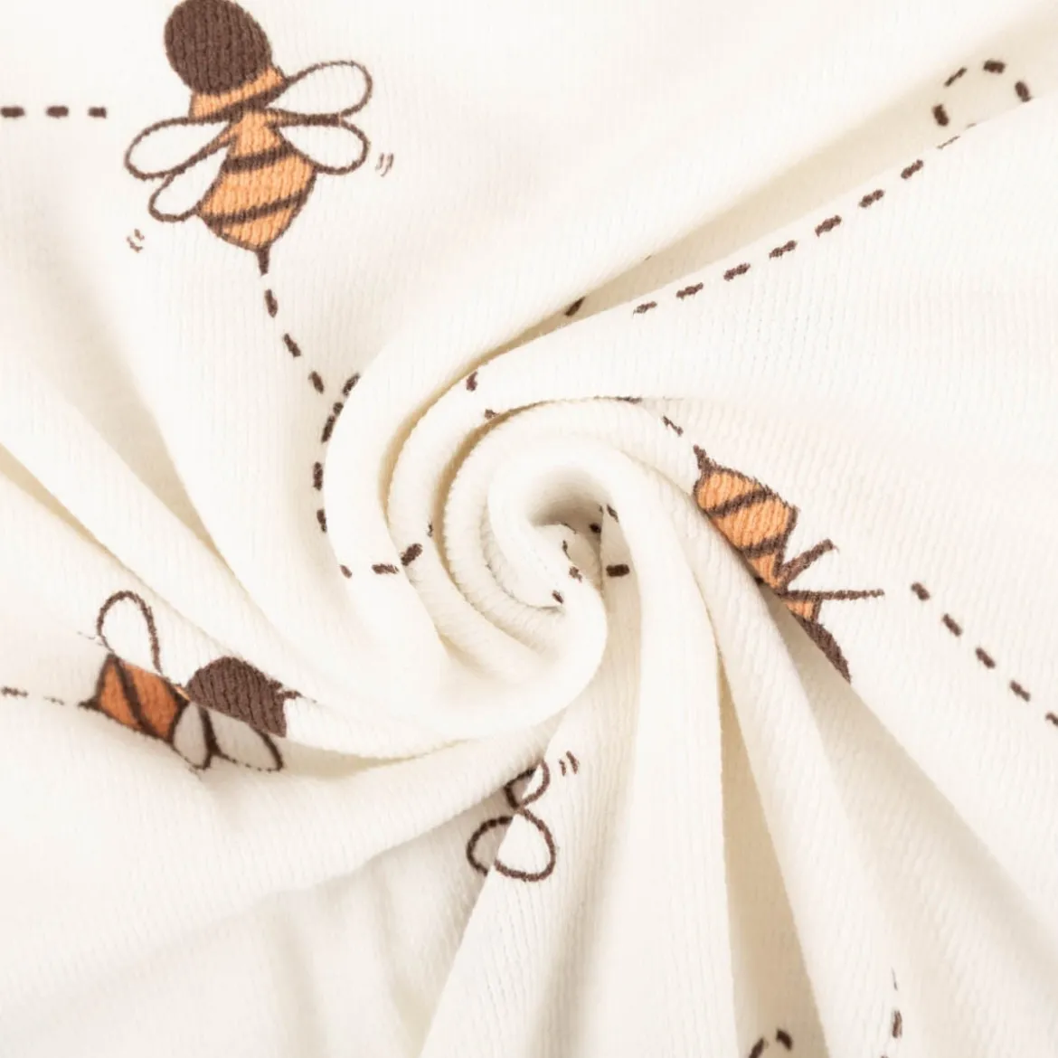 French Terry Krepp Stoff Baumwolle Bienen wollweiß 155cm