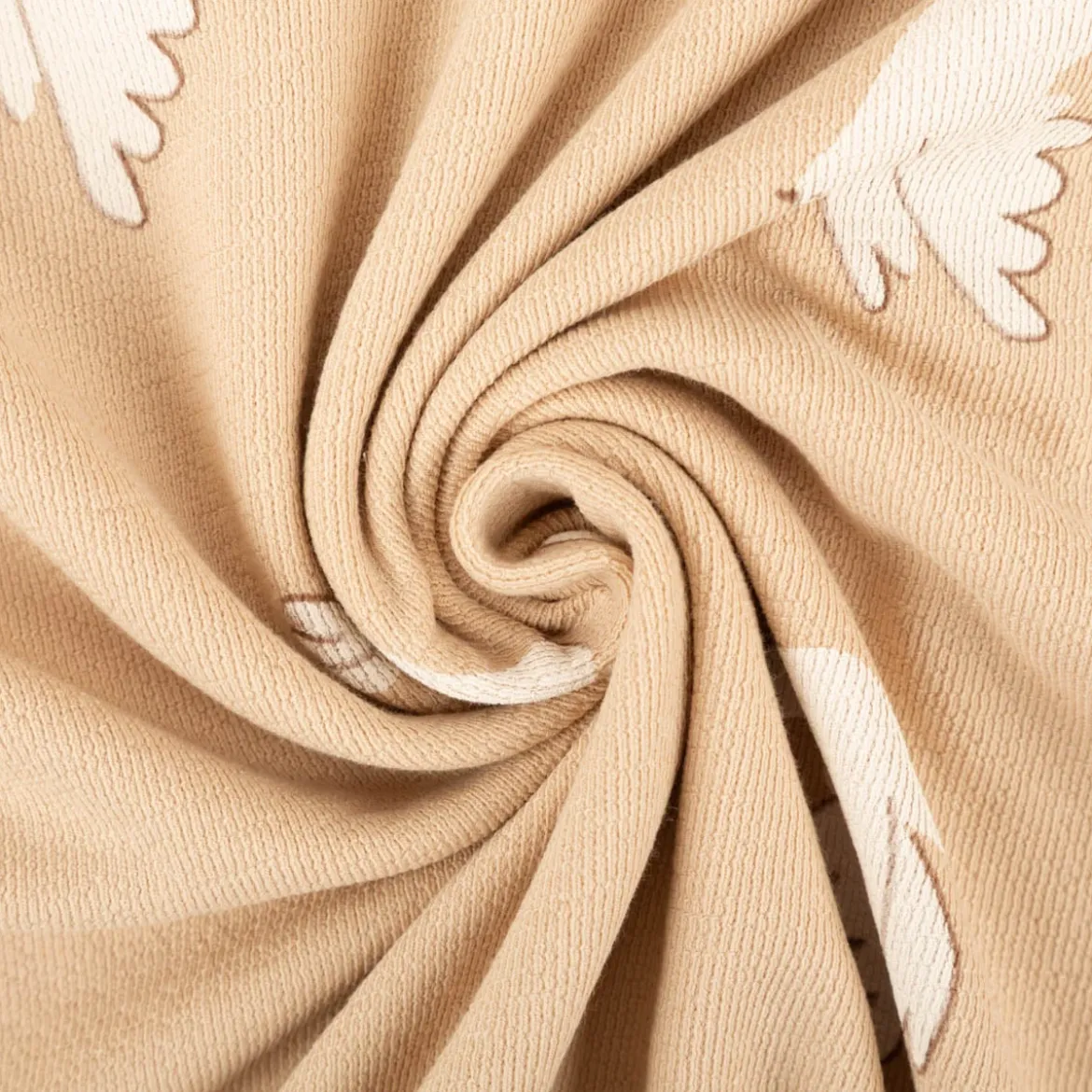 French Terry Krepp Stoff Baumwolle Tauben beige weiß 155cm