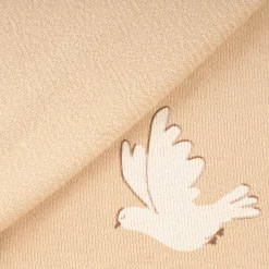 French Terry Krepp Stoff Baumwolle Tauben beige weiß 155cm