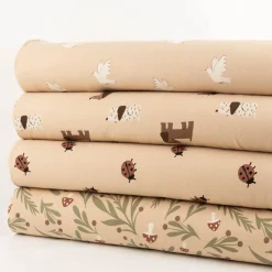 French Terry Krepp Stoff Baumwolle Pilze beige grün rot 155cm