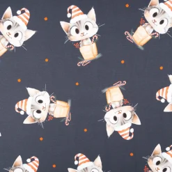 French Terry Naughty Kitty Weihnachtskatze Digitaldruck dunkelblau 145cm