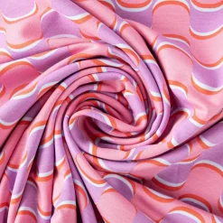French Terry Sommersweat ABSTRACT Retro geschwungene Linien rosa lila 1,45m Breite