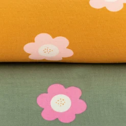 French Terry Sommersweat BIG FLOWERS Blumen altgrün pink 1,5m Breite