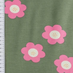 French Terry Sommersweat BIG FLOWERS Blumen altgrün pink 1,5m Breite