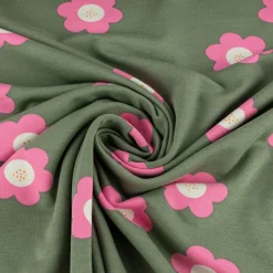 French Terry Sommersweat BIG FLOWERS Blumen altgrün pink 1,5m Breite