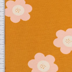French Terry Sommersweat BIG FLOWERS Blumen ockergelb rosa 1,5m Breite