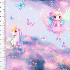 French Terry Sommersweat Fairies Digitaldruck rosa blau 1,45m Breite