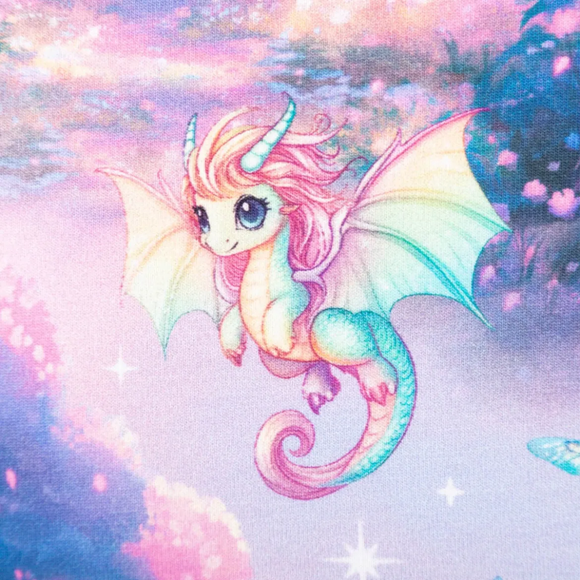 French Terry Sommersweat Fairies Digitaldruck rosa blau 1,45m Breite