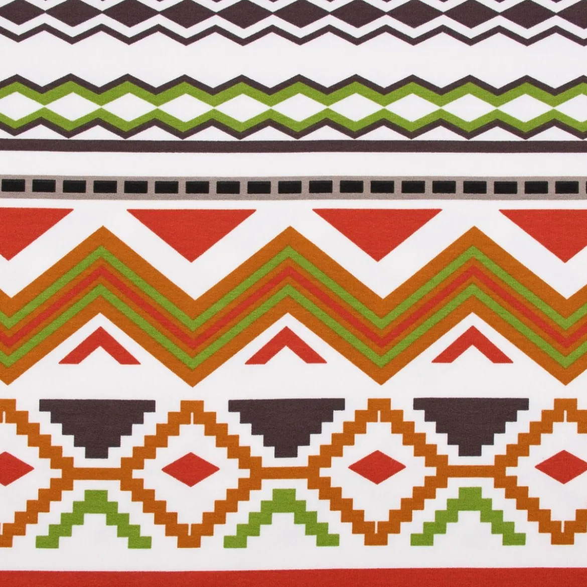 French Terry Sommersweat Meterware Ikat Ethno weiß orange grün 1,45m Breite