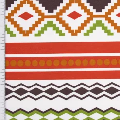 French Terry Sommersweat Meterware Ikat Ethno weiß orange grün 1,45m Breite