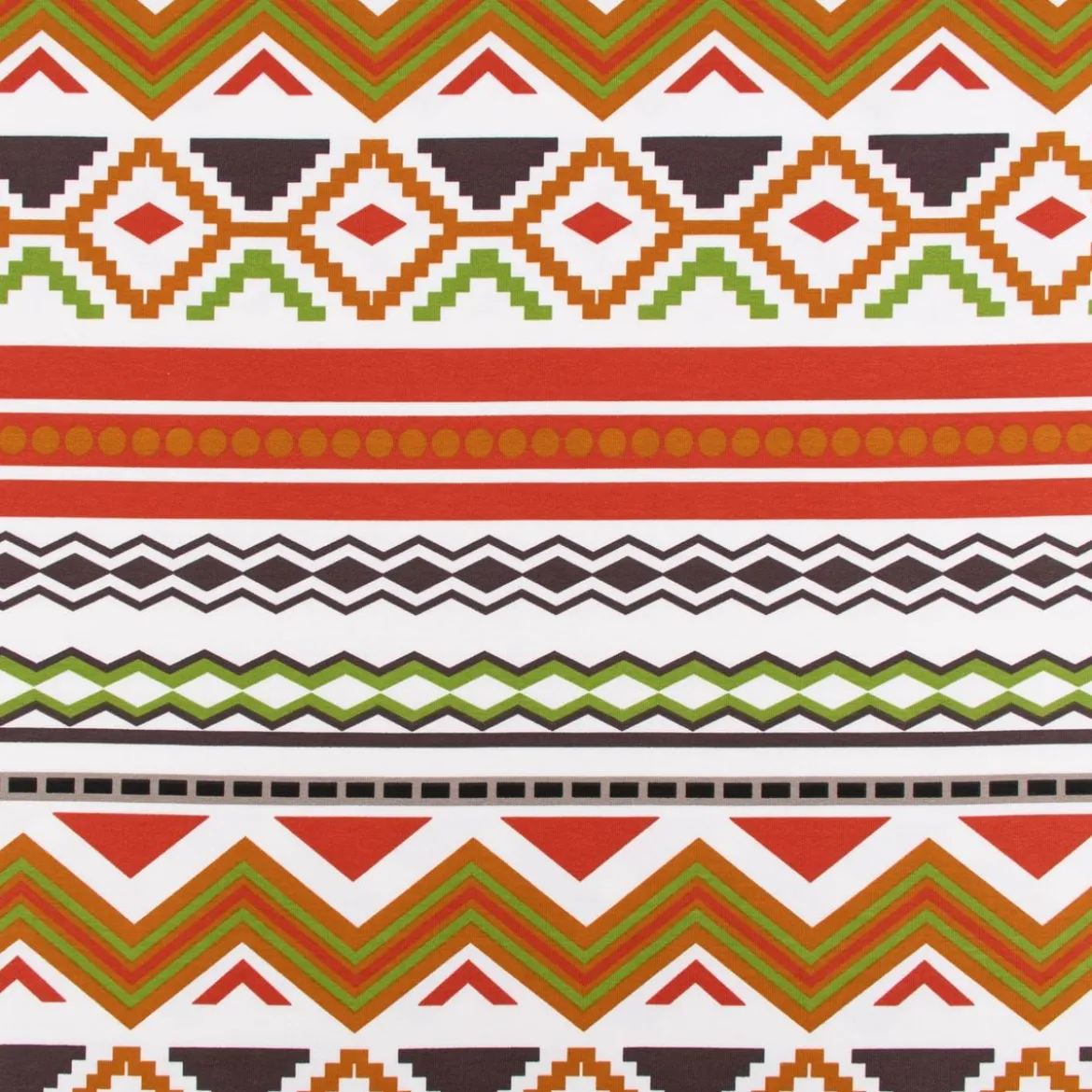 French Terry Sommersweat Meterware Ikat Ethno weiß orange grün 1,45m Breite