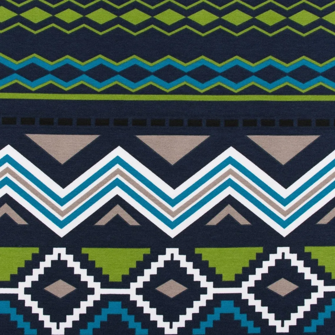 French Terry Sommersweat Meterware Ikat Ethno blau grün 1,45m Breite