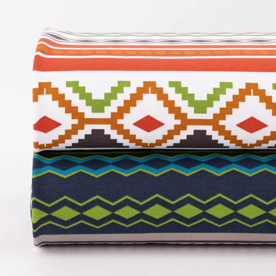 French Terry Sommersweat Meterware Ikat Ethno blau grün 1,45m Breite