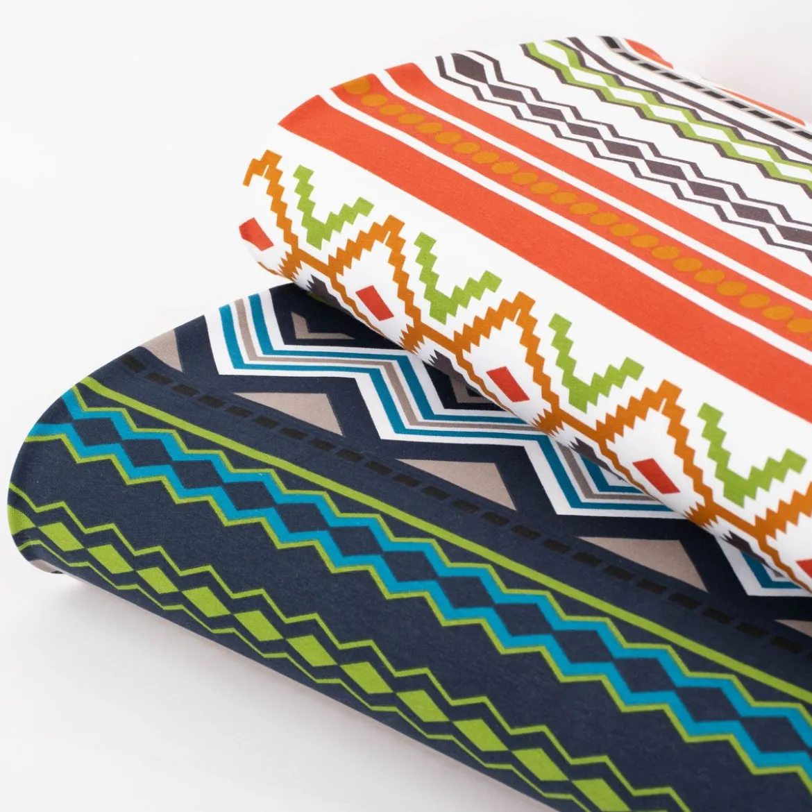 French Terry Sommersweat Meterware Ikat Ethno blau grün 1,45m Breite