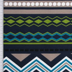 French Terry Sommersweat Meterware Ikat Ethno blau grün 1,45m Breite