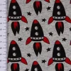 French Terry Sommersweat Rakete grau meliert schwarz rot 1,50m Breite