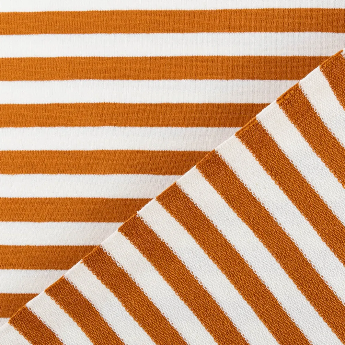French Terry Sommersweat YARN DYED STRIPES Streifen offweiß rost braun 1,5m Breite