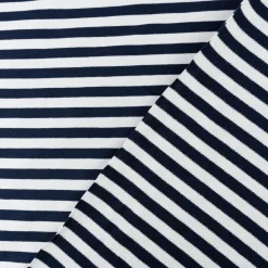 French Terry Sommersweat YARN DYED STRIPES Streifen offweiß dunkelblau 1,5m Breite