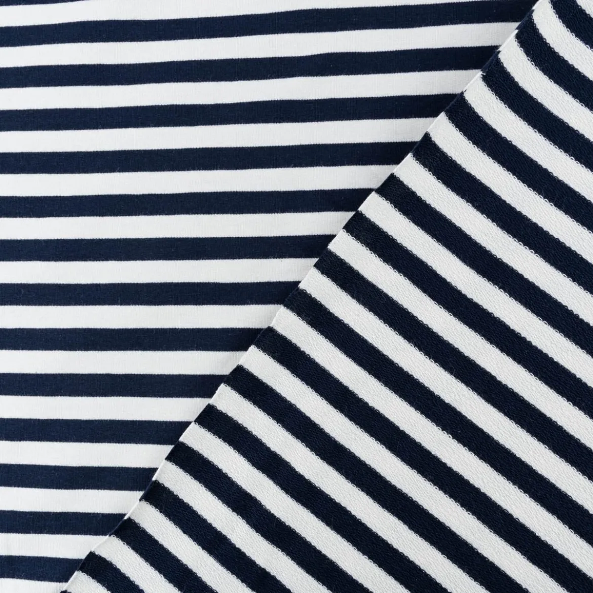 French Terry Sommersweat YARN DYED STRIPES Streifen offweiß dunkelblau 1,5m Breite