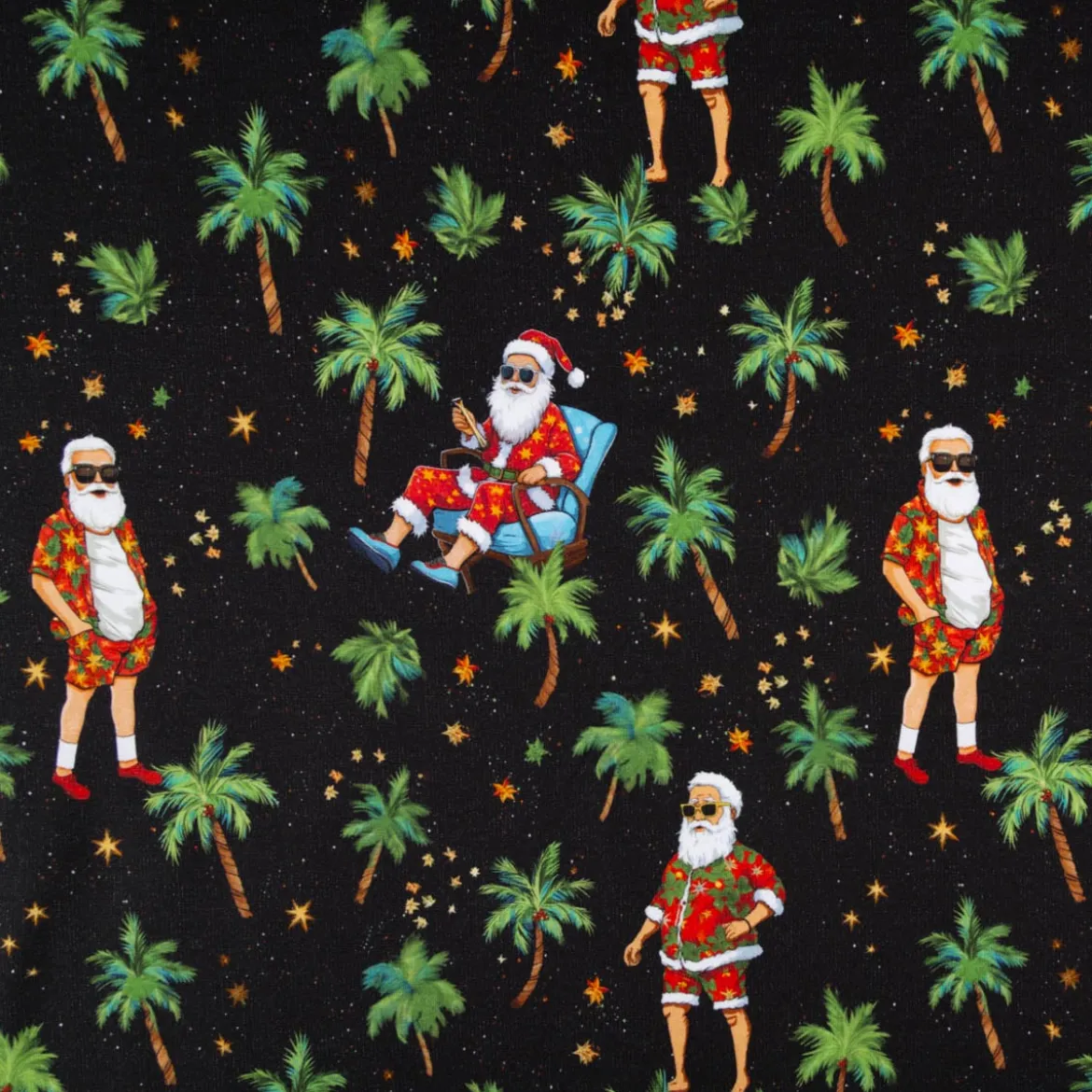 French Terry Stoff Hawaii Santa schwarz Weihnachtsstoff angeraute Innenseite 240g/qm 145cm Breite
