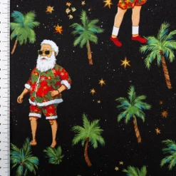 French Terry Stoff Hawaii Santa schwarz Weihnachtsstoff angeraute Innenseite 240g/qm 145cm Breite