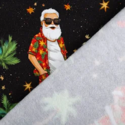 French Terry Stoff Hawaii Santa schwarz Weihnachtsstoff angeraute Innenseite 240g/qm 145cm Breite