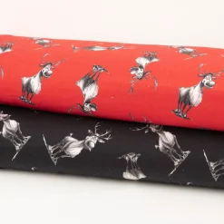 French Terry Stoff Hirsche rot Weihnachtsstoff angeraute Innenseite 250g/qm 150cm Breite