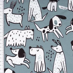 French Terry Stoff Hunde in Stahlblau – 1,50 m Breite, elastisch & weich